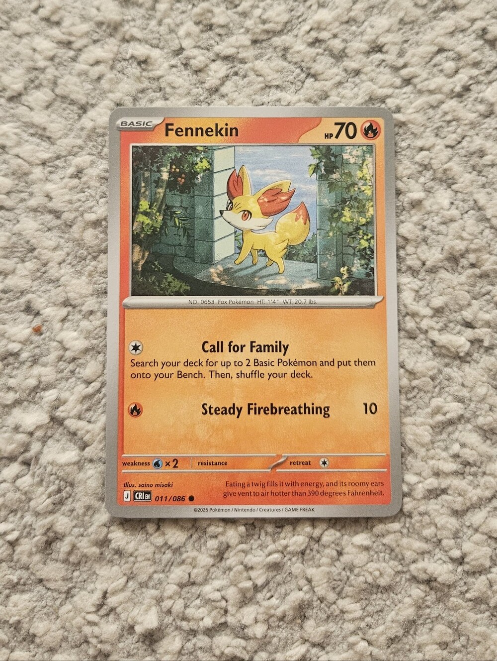 POKEMON TCG Card Fennekin Chaos Rising 011/086